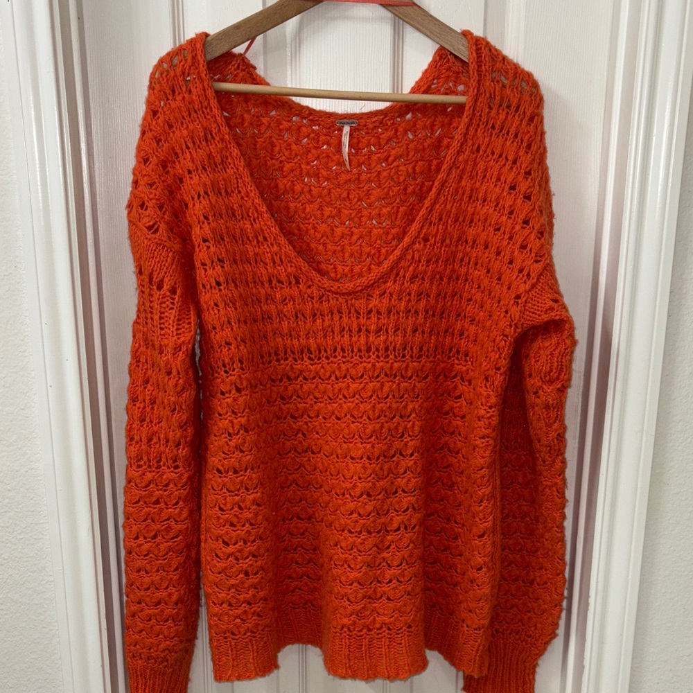 Free People Vibrant Orange V-Neck Sweater - Picture 3 of 8